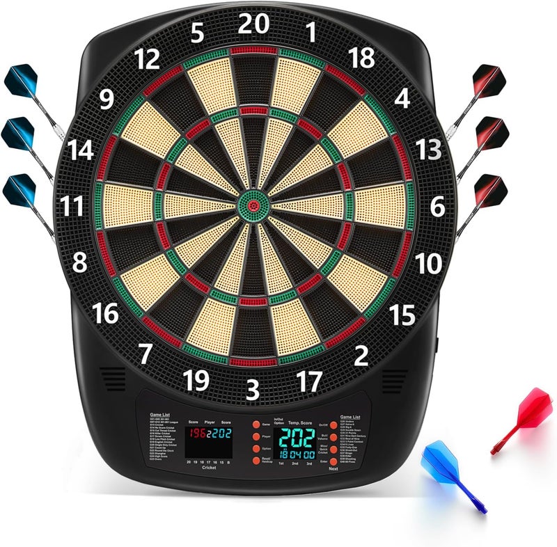 Sydora Electronic Dartboard Set with Colorful LED Displays, Soft Tip Cricket Dart Board AC & Batteries - Including 6 Darts, 130 Tips,6 Integrated Dart Tail, 2.5m Extended Power Adapter - Image 1